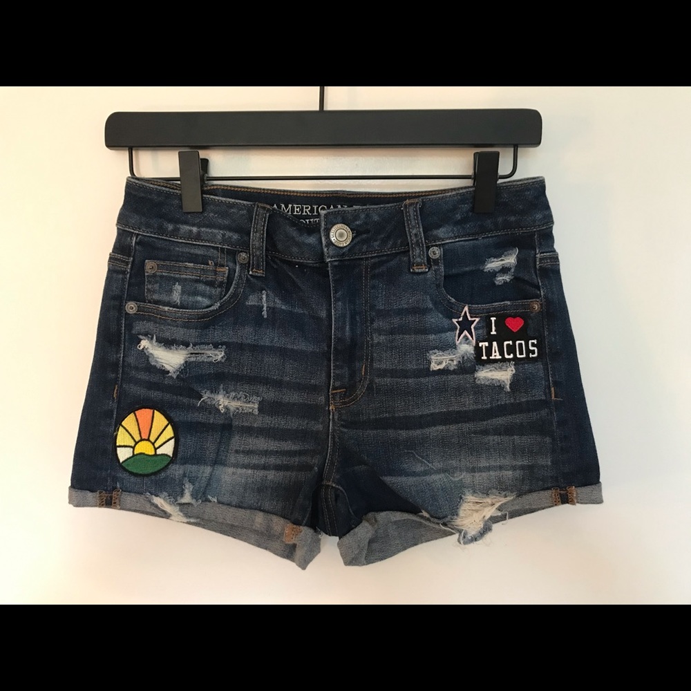American Eagle High-Rise Jean Shorts with Patches